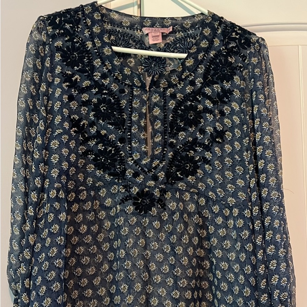 Calypso Sheer Tunic Floral Blue Women's Top